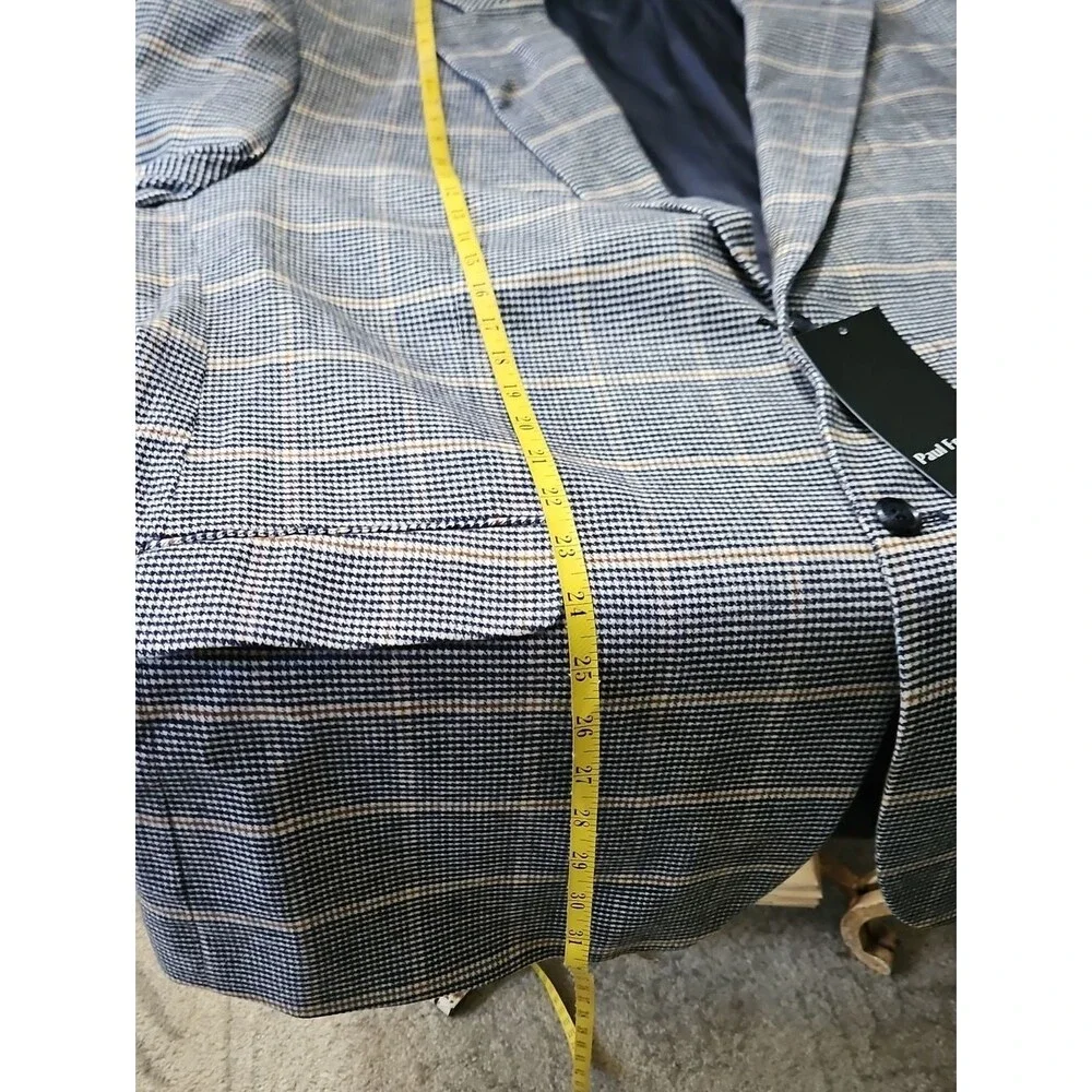 NWT Paul Fredrick Navy & Tan Plaid Blazer Men's 52L